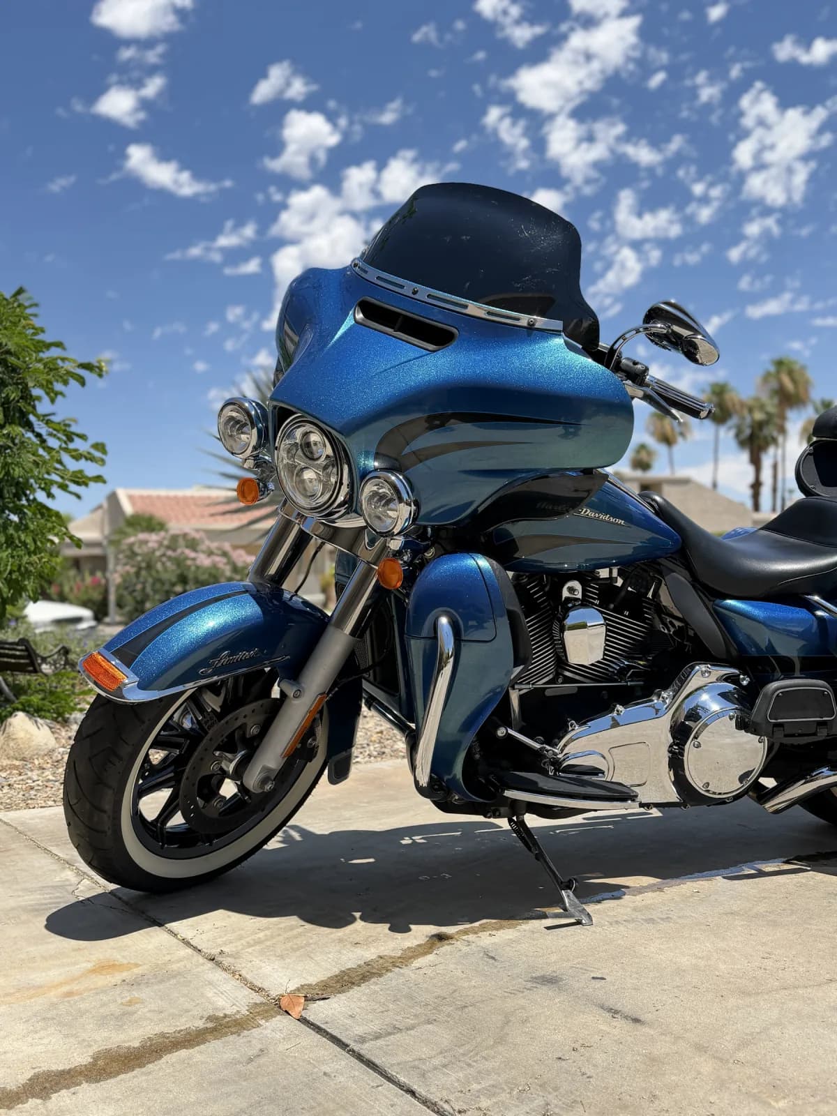 Blue Harley-Davidson motorcycle after detailing
