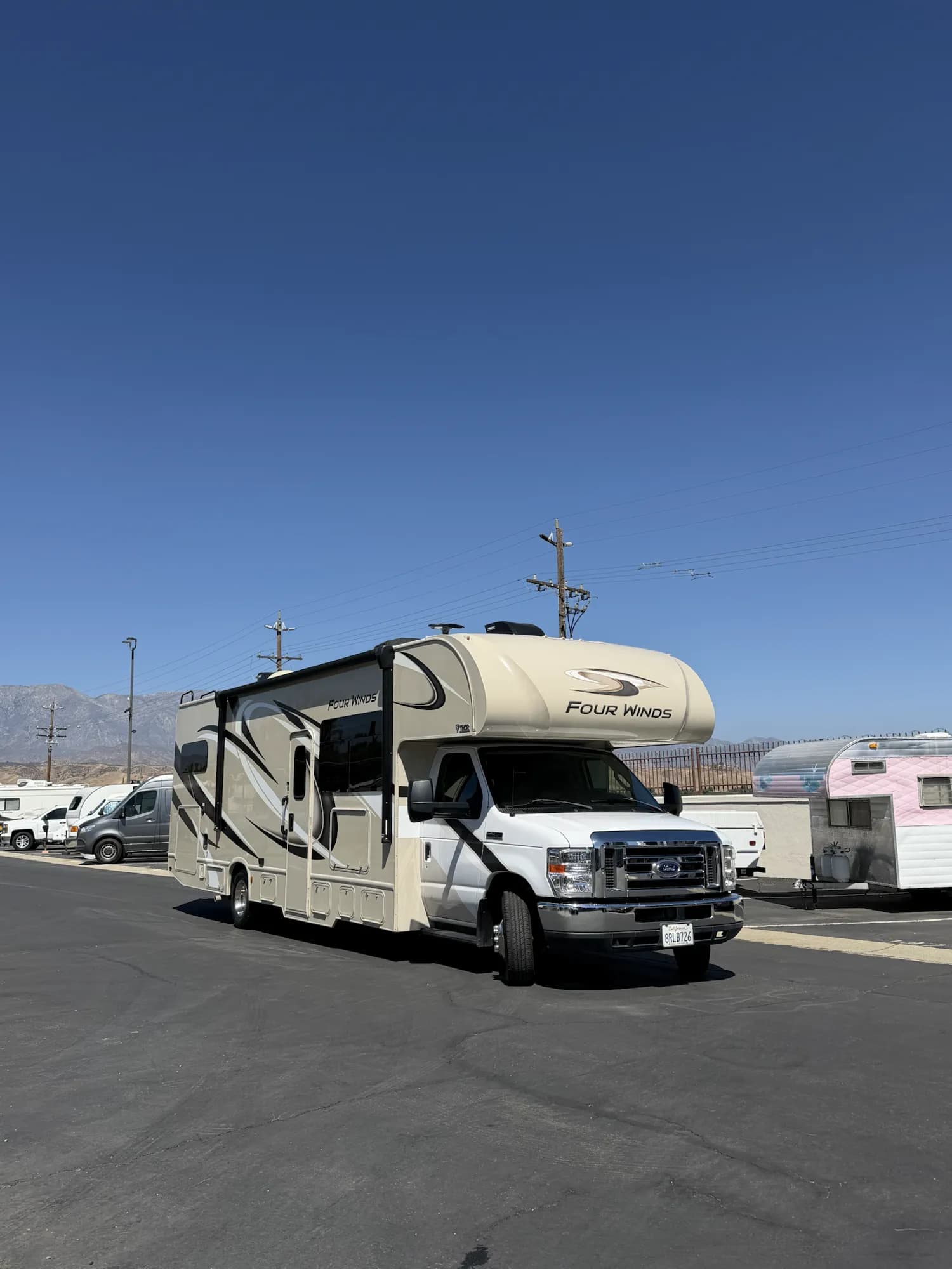 Detailed Four Winds motor coach in the Coachella Valley